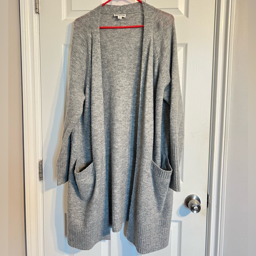 Whistles Gray Open-Front Longline Cardigan